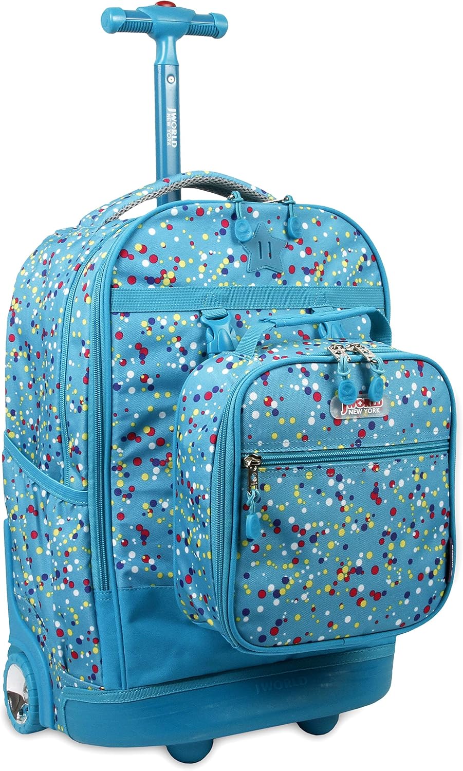J World New York Kids' Duo Rolling Backpack with Lunch Box Set, COLOR DOTS, One size