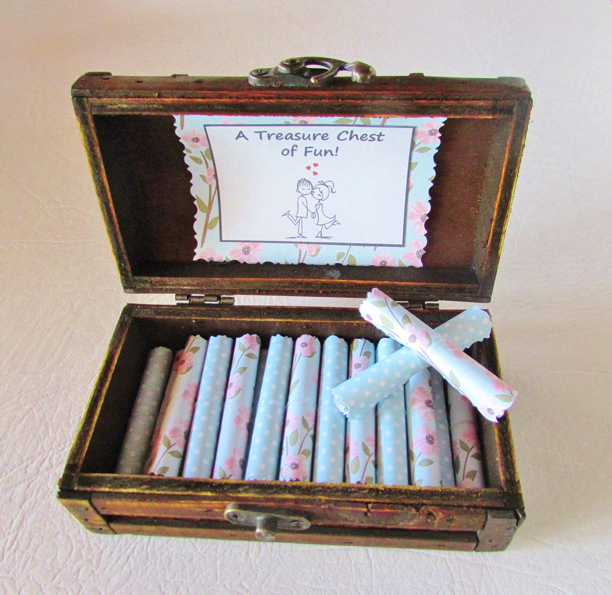 A Treasure Chest of Fun - Date Night Ideas and Sensual Favors in a Wood Jewelry Box - Gift Idea for Her