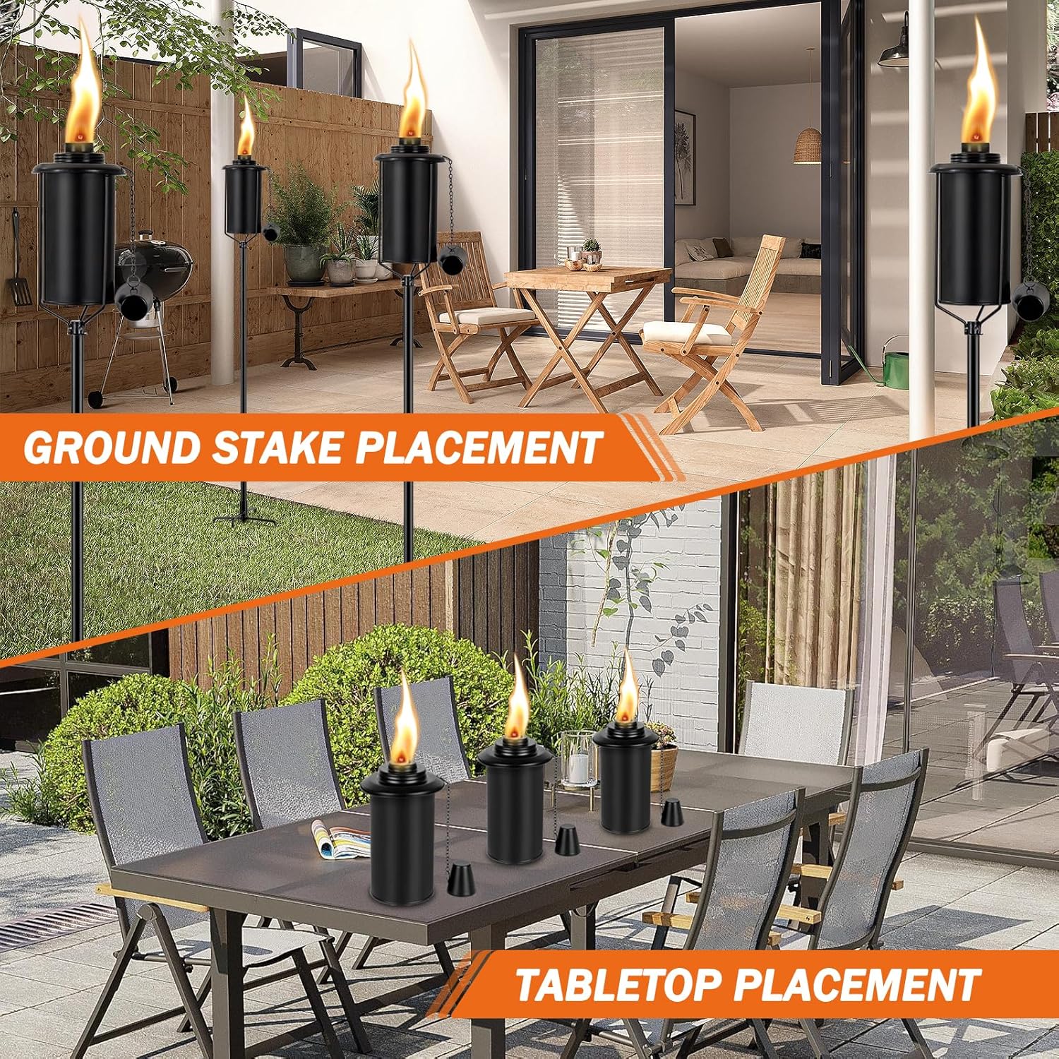 Nonley 4 Pack Metal Citronella Torch for Outside [Upgraded], 16oz Outdoor Garden Décor Torches with 5-Prong Grounded Stake, Flame Light for Backyard Patio Pathway Party, 61" Tall