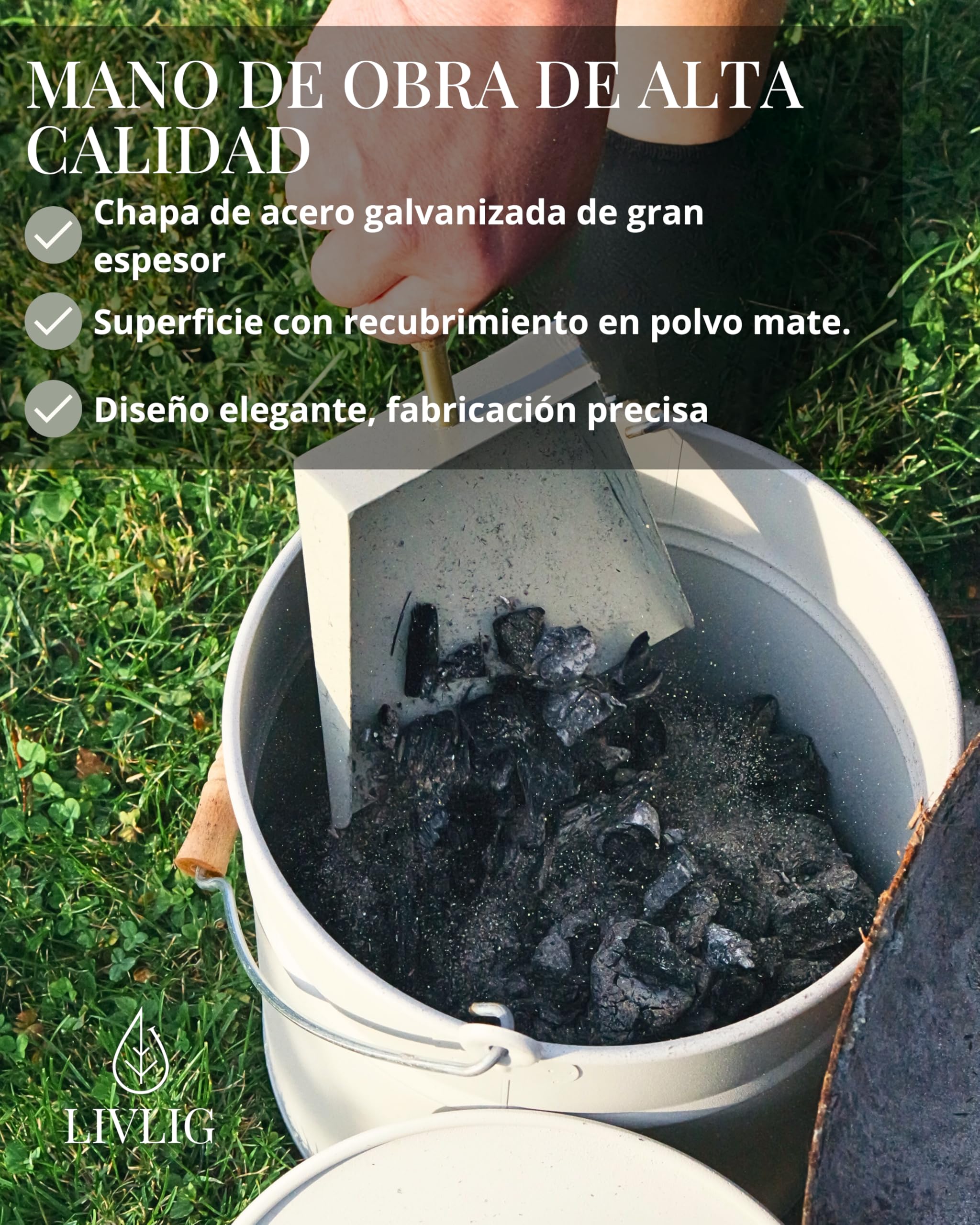 LIVLIG Cubo de Cenizas Con Tapa, 10 L, de Zinc, Metal, Beige - Accesorio Para Chimenea