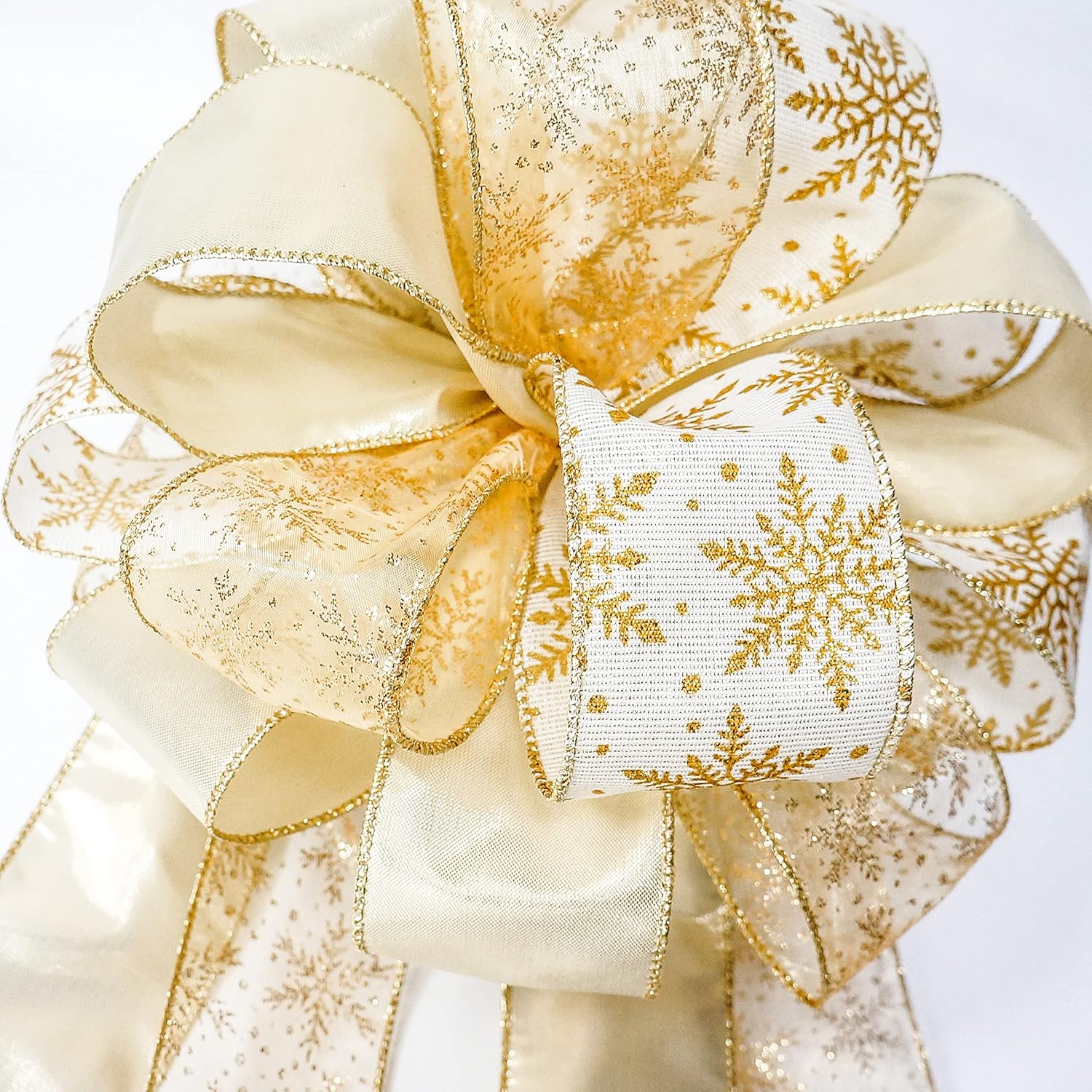 Altier 11" Wide Gold Christmas Tree Topper Bow 4 Tails Streamers with 3 Yards Long Each for Home Decoration Treetop Handmade Bow Ornament Holiday Party - Image 5