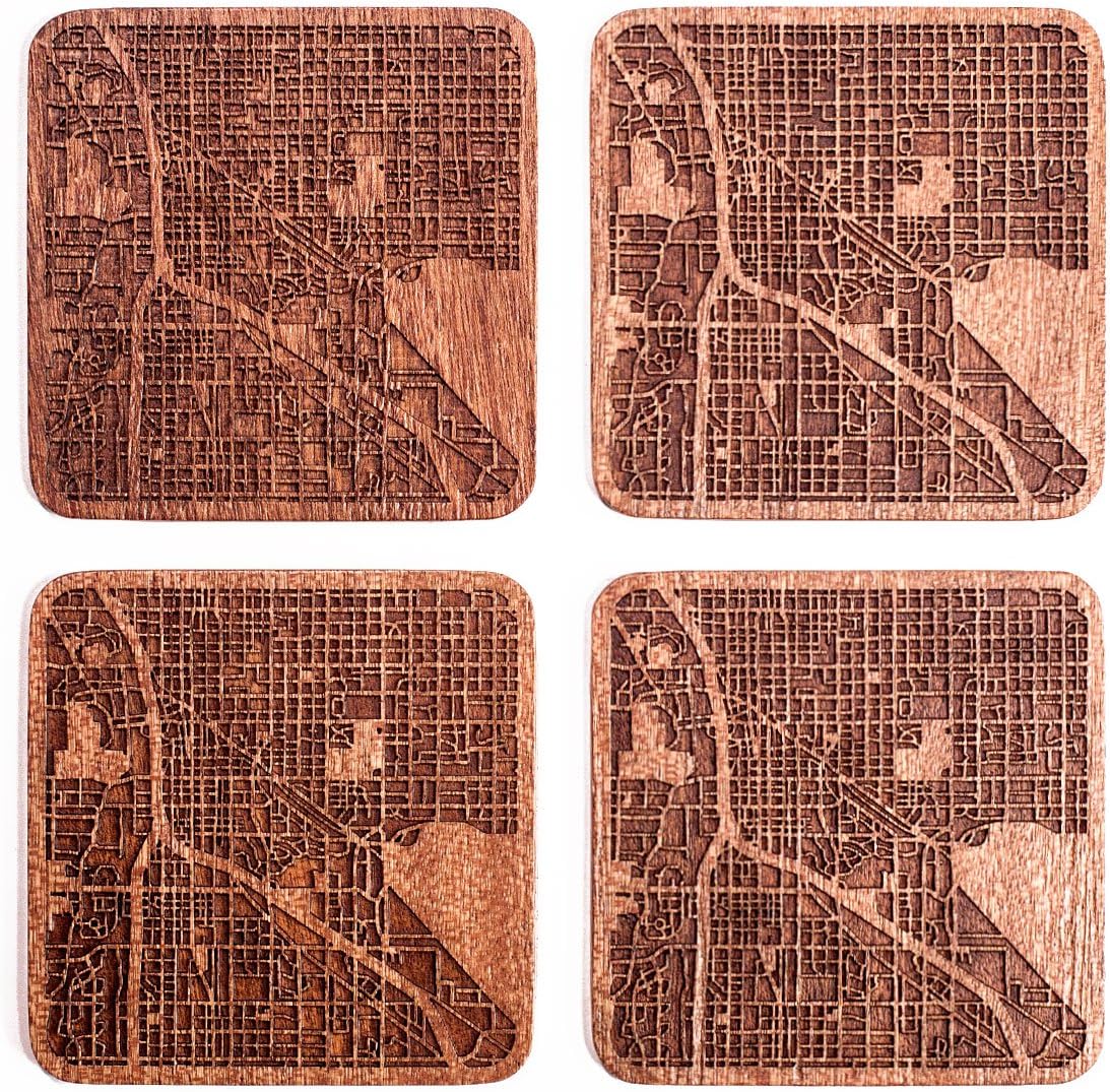 Tucson Map Coaster by O3 Design Studio, Set Of 4, Sapele