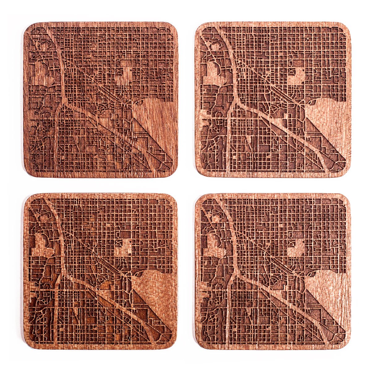 Tucson Map Coaster, Set of 4, Sapele Wooden Coaster with City Map, Handmade — image 1