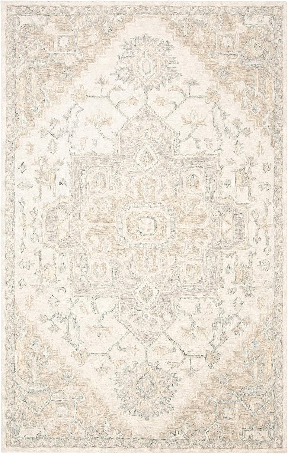 SAFAVIEH Micro-Loop Collection Area Rug - 5' x 8', Ivory & Beige, Handmade Shabby Chic Medallion Wool, Ideal for High Traffic Areas in Living Room, Bedroom (MLP503B)