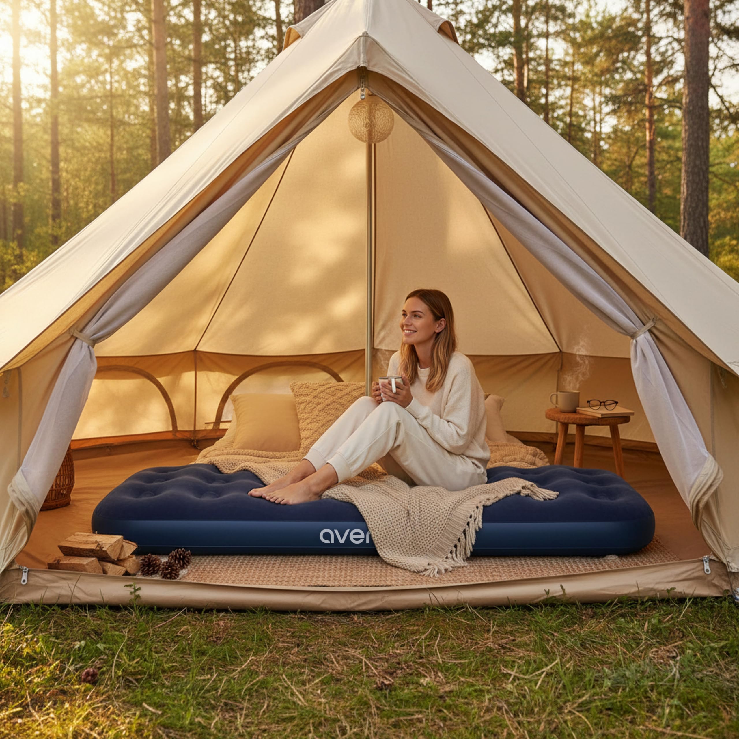 AVENLI Materasso gonfiabile Single-Size 191x73x22 cm, materasso da campeggio gonfiabile per 1 persona, Coil-Beam, blu, fino a 150 kg, tenda camping casa letto ospiti