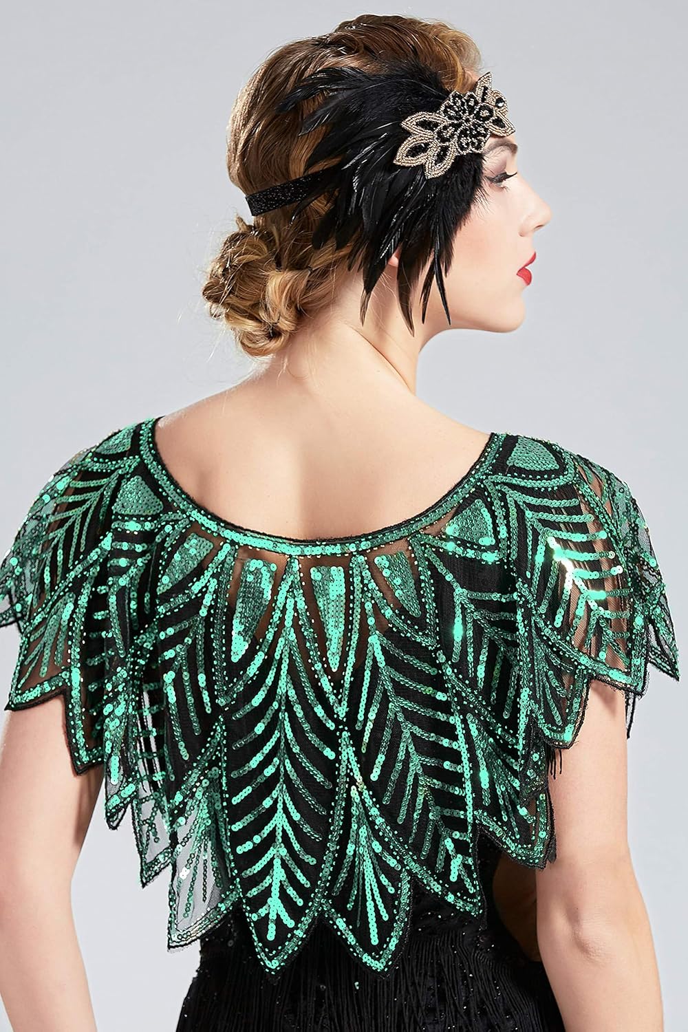 BABEYOND 1920s Shawl Wraps Sequin Beaded Evening Cape Bridal Shawl - Image 4