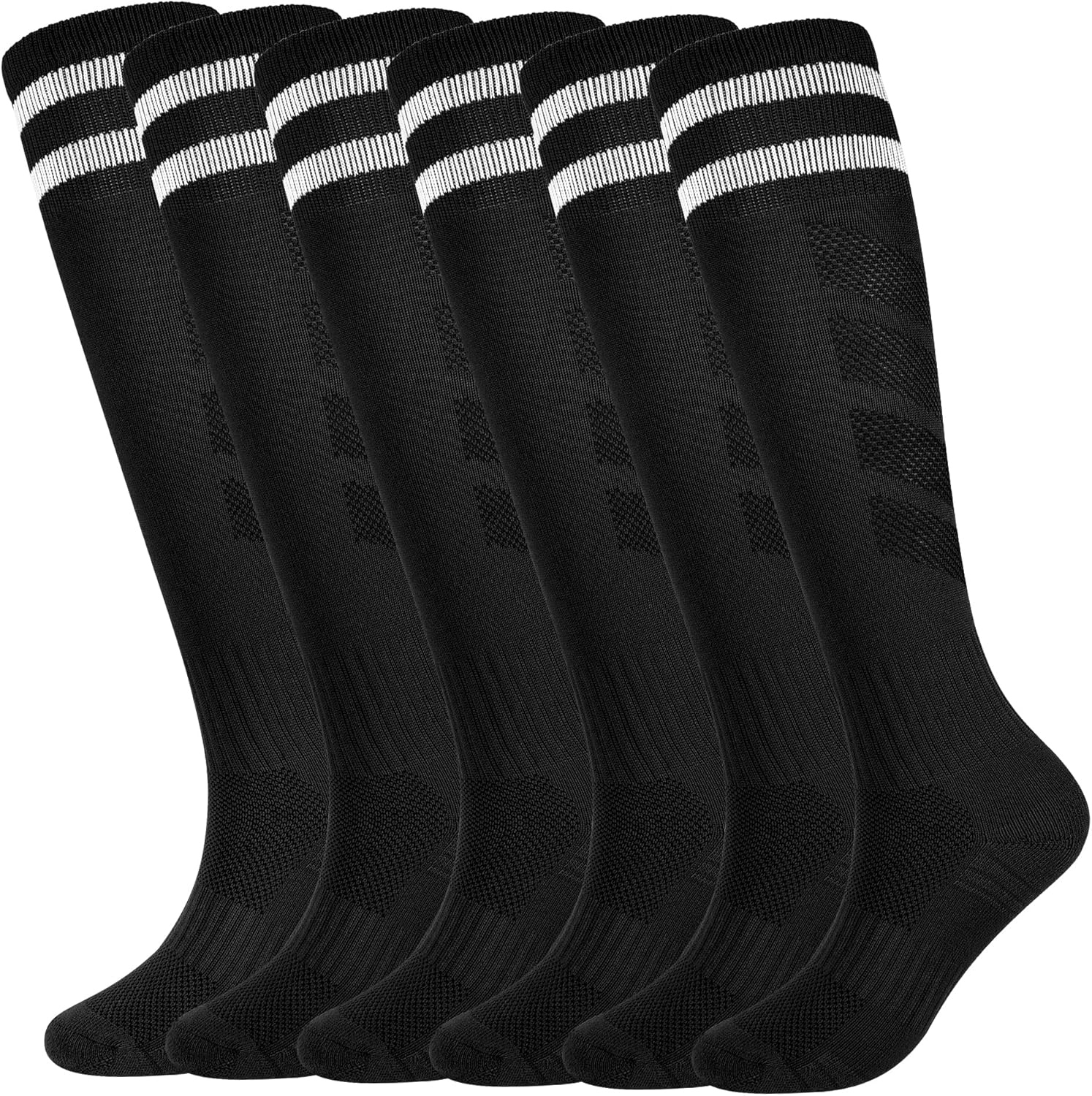 Kids Soccer Socks Boys Football Socks 6 Pairs Girls Striped Knee High Sock Sports Unisex Youth 5-14 Years