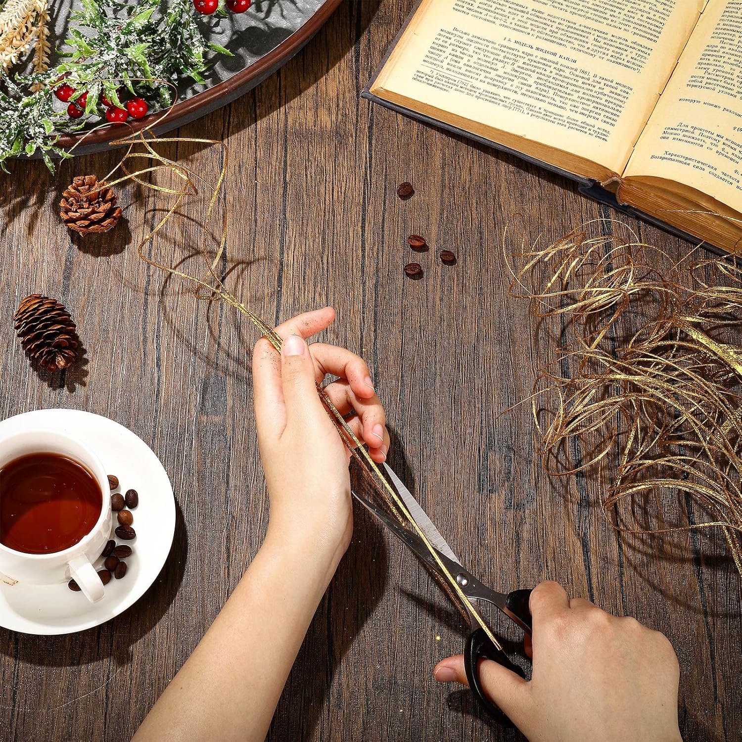 WILLBOND 30 Pieces Curly Ting Branches Ting Glitter Branches Vase Filler Floral Crafts Home Decoration for Home Office Party Hotel Restaurant Patio or Yard Decor(Gold)