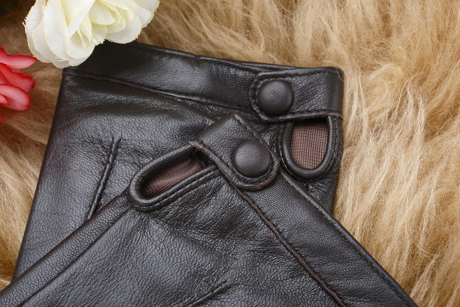 Women's Half Finger Leather With Silk Lining Performance Cycling Driving Gloves