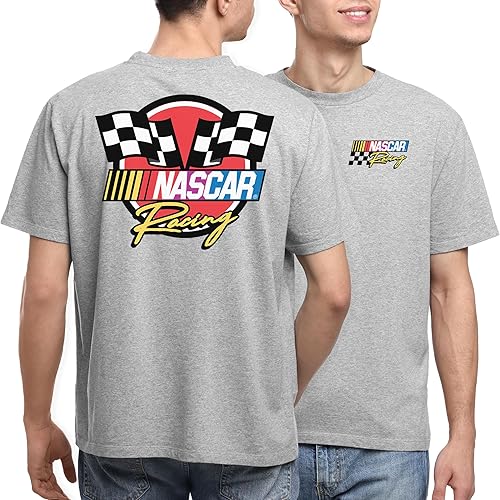 Junk Food NASCAR Racing Logo - Camiseta unisex para adultos con el logo de carreras de NASCAR en la parte delantera y trasera para hombres y mujeres