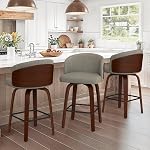 Cozyman Swivel Bar Stools Set of 2, 26" Mid Century Modern Counter Height Stools, Faux Leather Barstools with Bentwood Back for Kitchen Island Home Bar Cafe (Ivory)