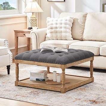 HUIMO 33-inch Square Ottoman Coffee Table, Large Storage OttomanDark Grey