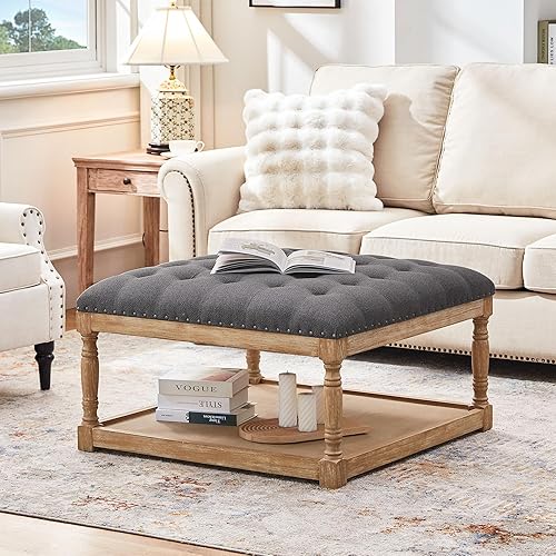 HUIMO 33-inch Large Square Ottoman Coffee Tables for Living Room,