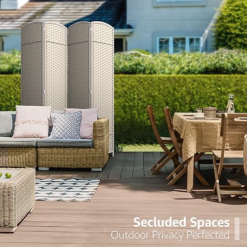 Vista 4 de Sorbus Divisor de habitación de 4 paneles de 6 pies de alto, pantalla de privacidad, paneles dobles extra anchos con bisagras, diseño de malla Beige