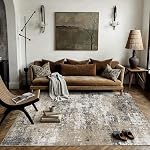 PureCozy Machine Washable Area Rug 8x10 Grey Beige Living Room Indoor Modern Abstract Accent Rug Large Neutral Low Pile Carpet Non Slip Distressed Throw Rug Bedroom Office Dining Room