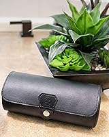 Vista 4 de Case Elegance - Caja de viaje de cuero vegano para reloj, Negro