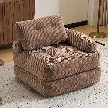 Folding Sofa Bed with Armrest,Convertible Sleeper Chair for Adults, Folding Sofa Bed Foam Filling Couch with Pillow,Sleeper Chairs Single Size Floor Mattress,Brown