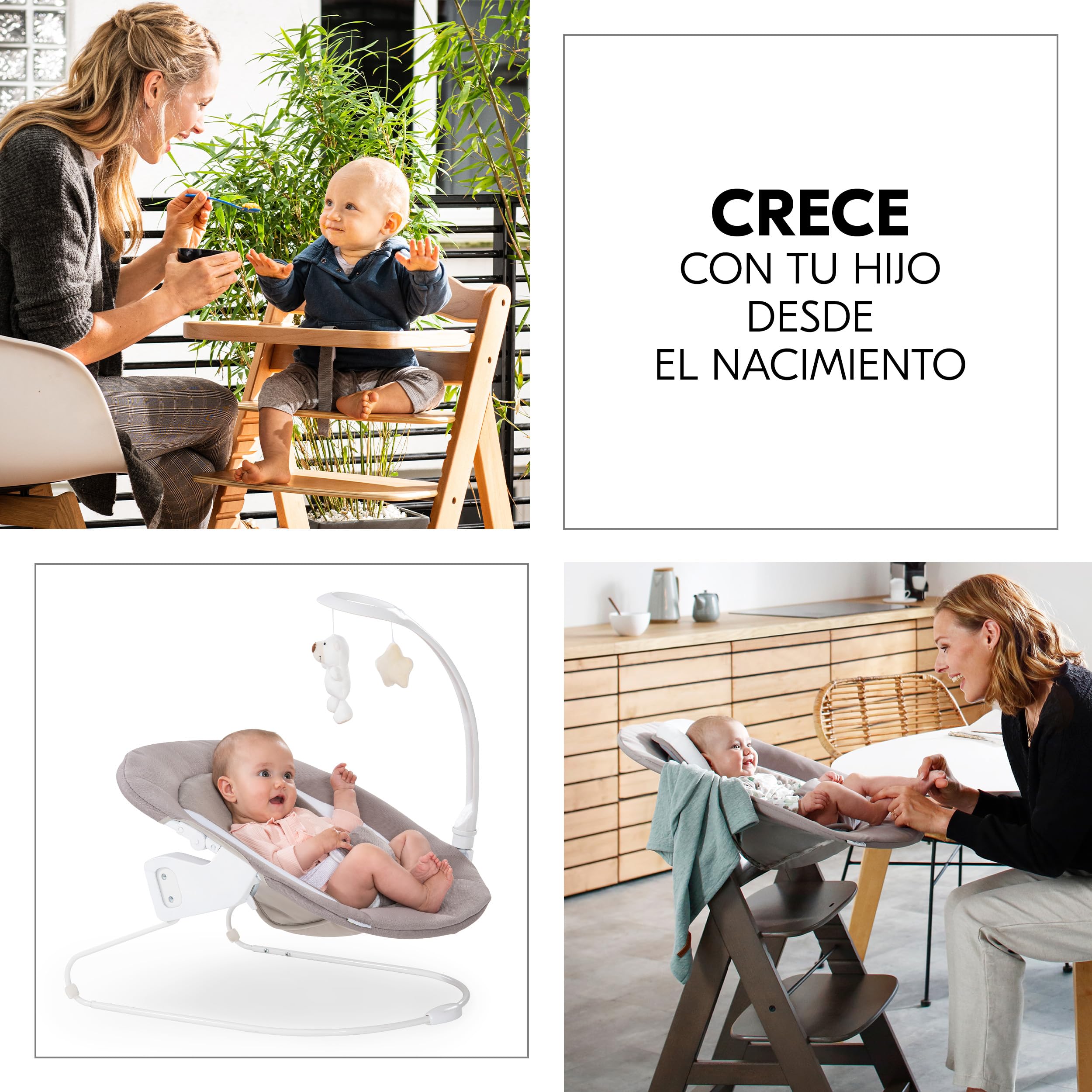 hauck Alpha Move Newborn Deluxe Set de Trona Evolutiva Bebé - Tronas de Madera con Hamaca para Recién Nacido - Móvil - Cojín y Bandeja - Silla Alta Niños Regulable - Natural