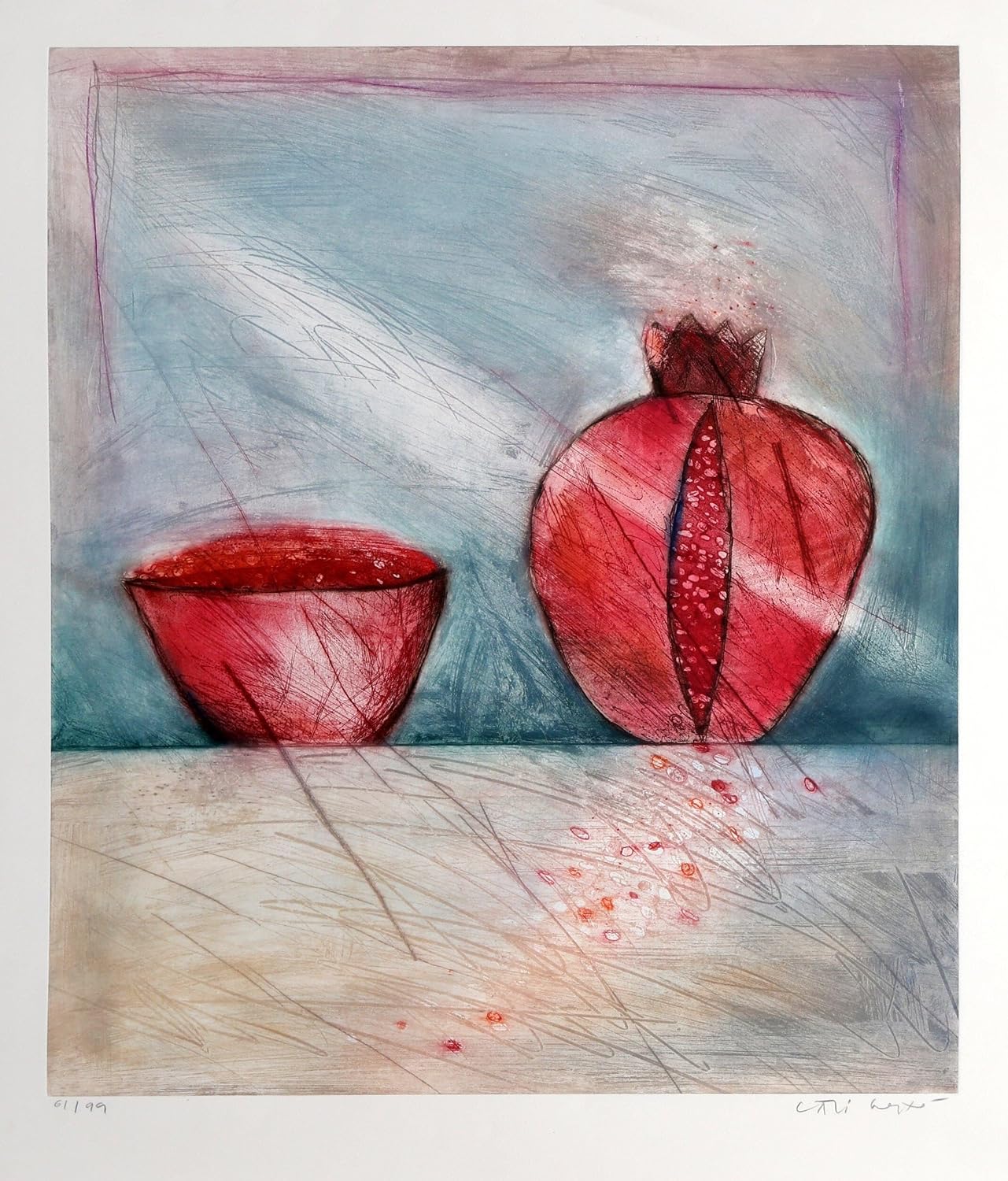 Norman Laliberte, Pomegranate Etching on Rives BFK, signed, and numbered in pencil