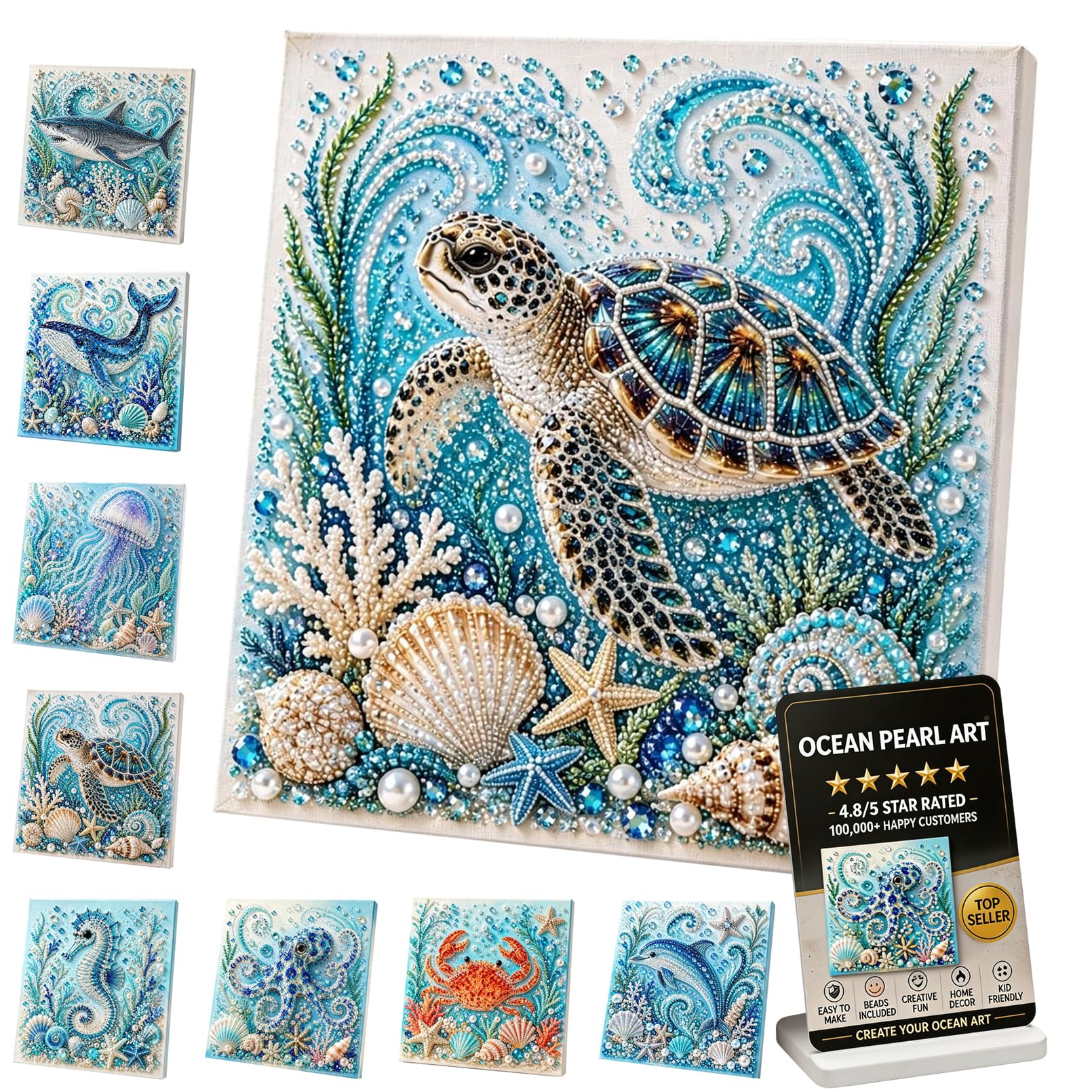 XIANGSHI Ocean Theme Pearl Art DIY Kit, 3D Diamond Painting Crafts for Adults, Diamond Pearl Painting Kit Wall Art, DIY Pearl Mosaic Craft Set for Beginner, Coastal Home Decor (#C)