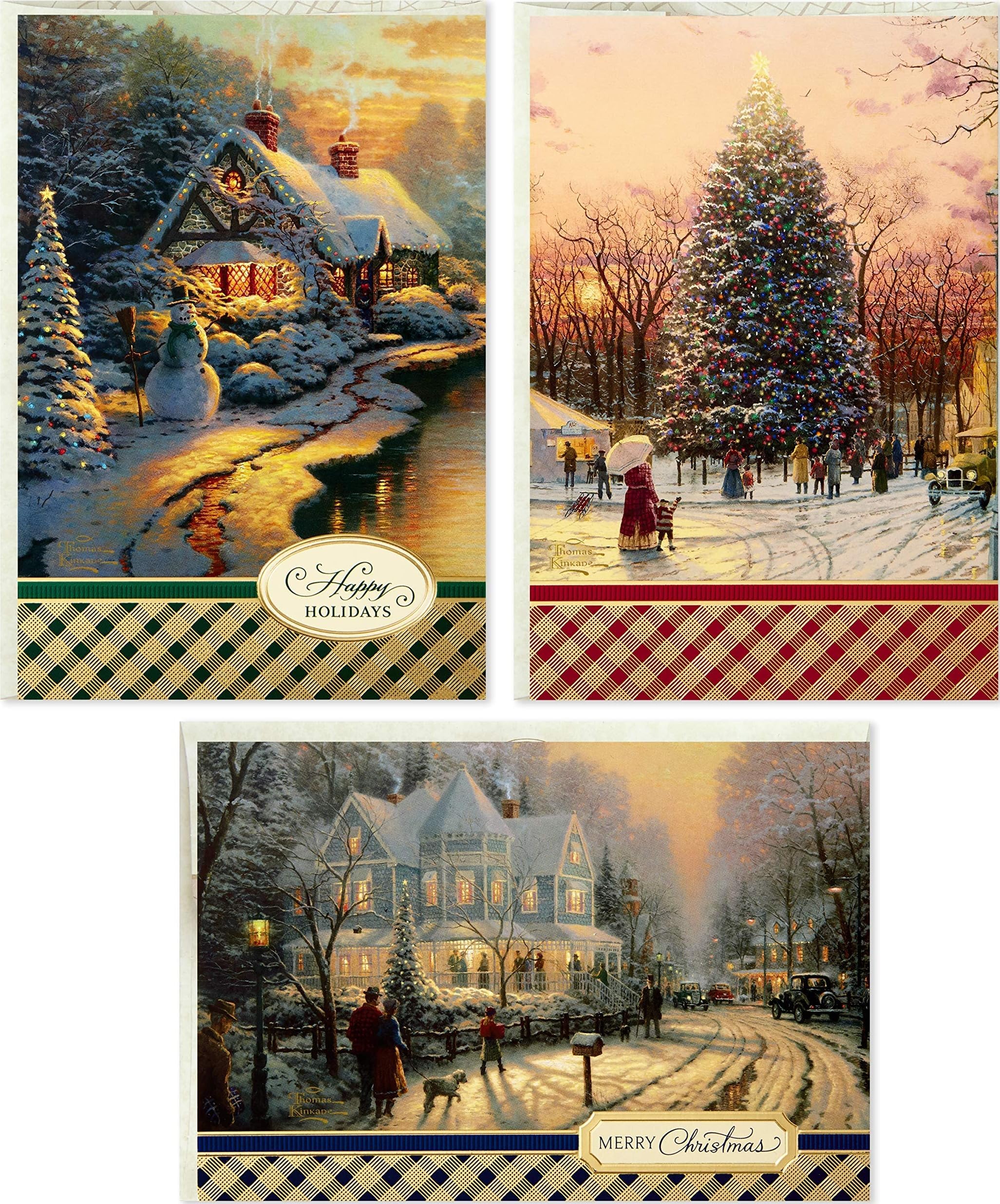Thomas Kinkade Boxed Christmas Cards Assortment, Snowy Scenes (3 Designs, 24 Cards with Envelopes)