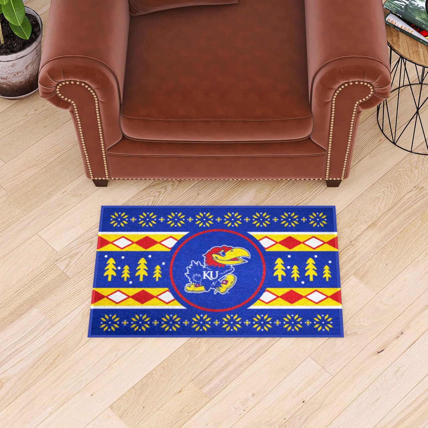 FANMATS 25836 NCAA - Kansas Jayhawks Holiday Sweater Starter Mat Accent Rug - 19in. x 30in. | Sports Fan Home Decor Rug and Tailgating Mat