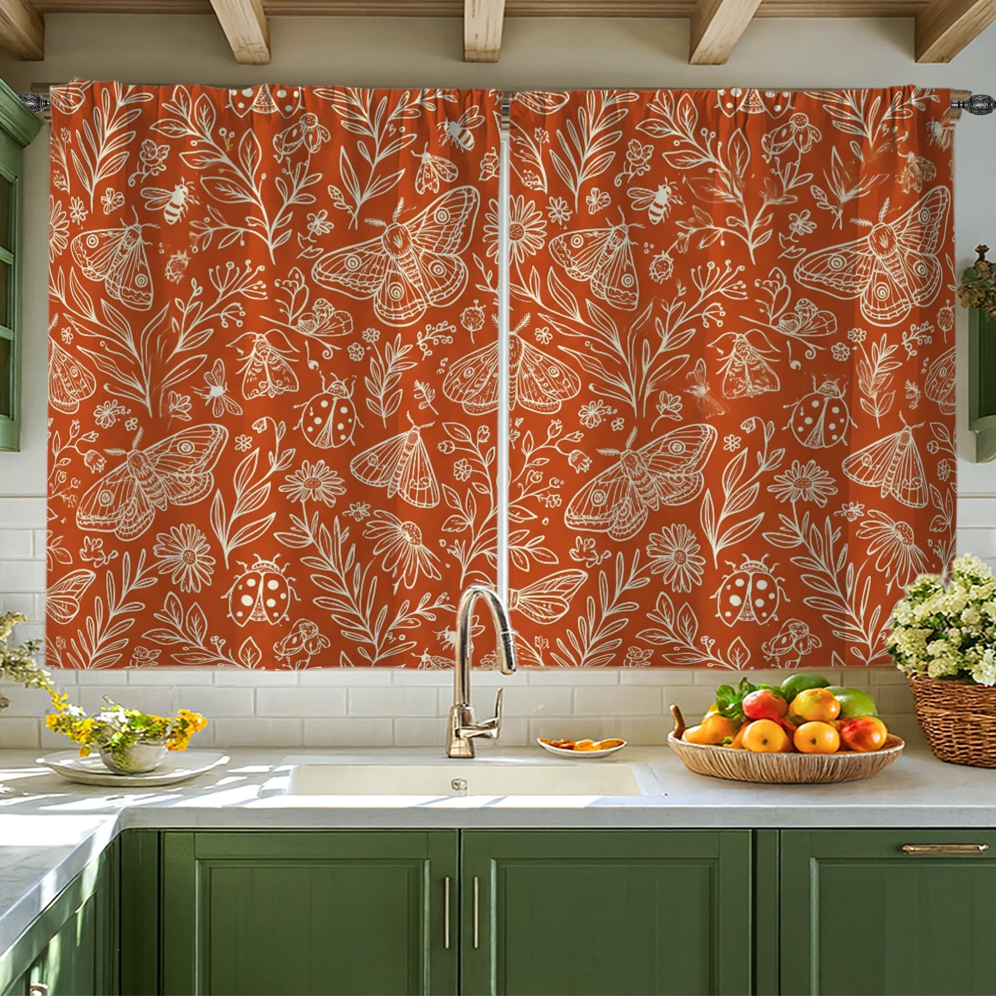Rideaux de cuisine orange automne papillon 106x114 cm