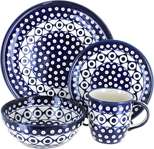 Miniatura 7 de Juego de vajilla de 16 piezas con diseño de mosaico de cerámica y rosa azul