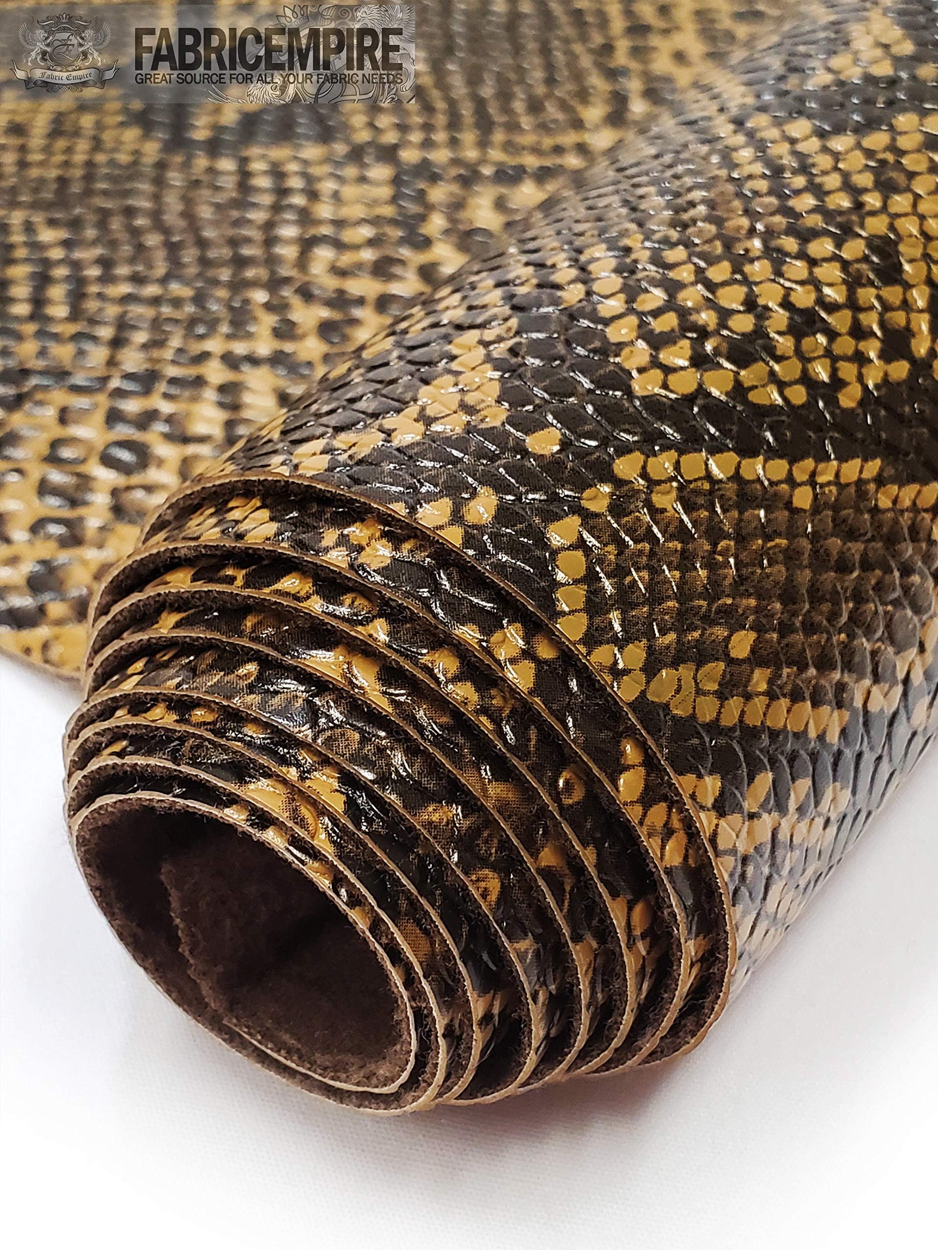 Vinyl Fabric Embossed Texture Rattlesnake Fake Leather Sold by The Yard (Sand Brown)