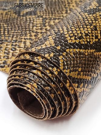 Vinyl Fabric Embossed Texture Rattlesnake Fake Leather Sold by The Yard Sand Brown
