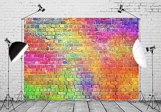 CORFOTO Fabric 6x4ft Brick Backdrop Photography Rainbow Wall Painting Graffiti Brickwork Newborn Baptism Birthday Party Photoshoot Wedding Scene Setting Living Room Office Zoom Meeting Background