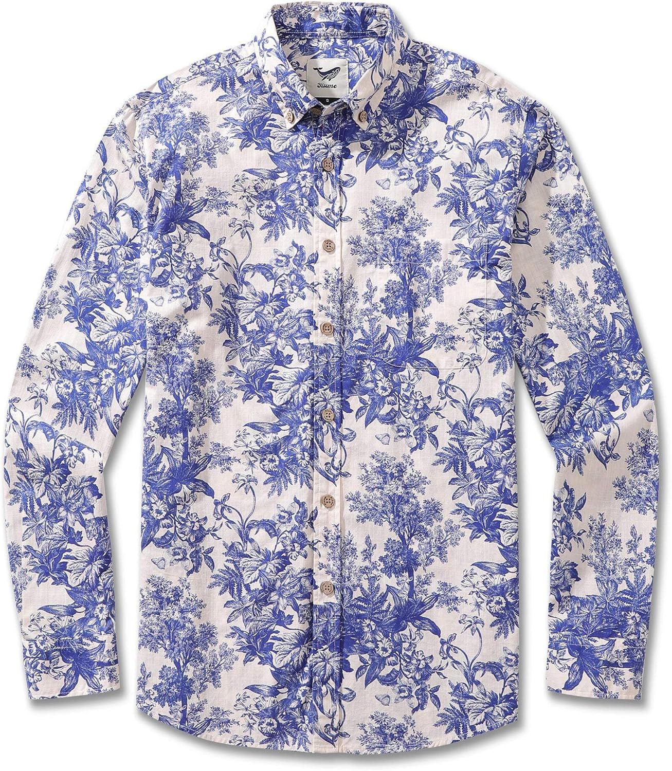 Men's Hawaiian Shirt Rural Scenery Print Cotton Button-Down Long Sleeve Aloha Shirt