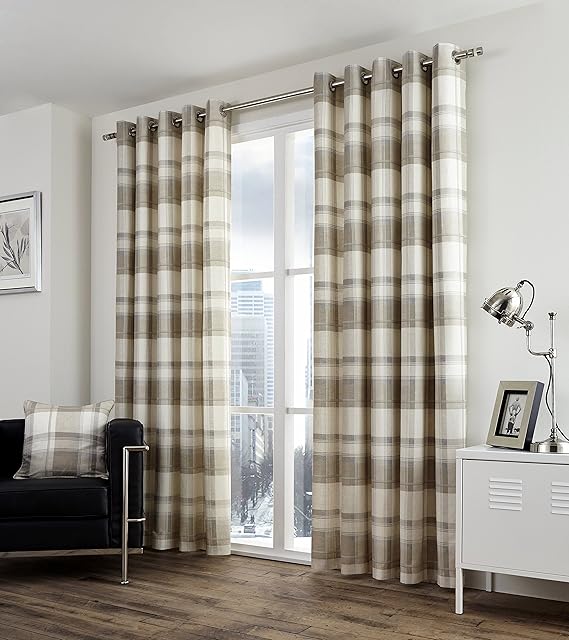 Fusion Balmoral Check, Curtains, 168 x 229 cm, Natural