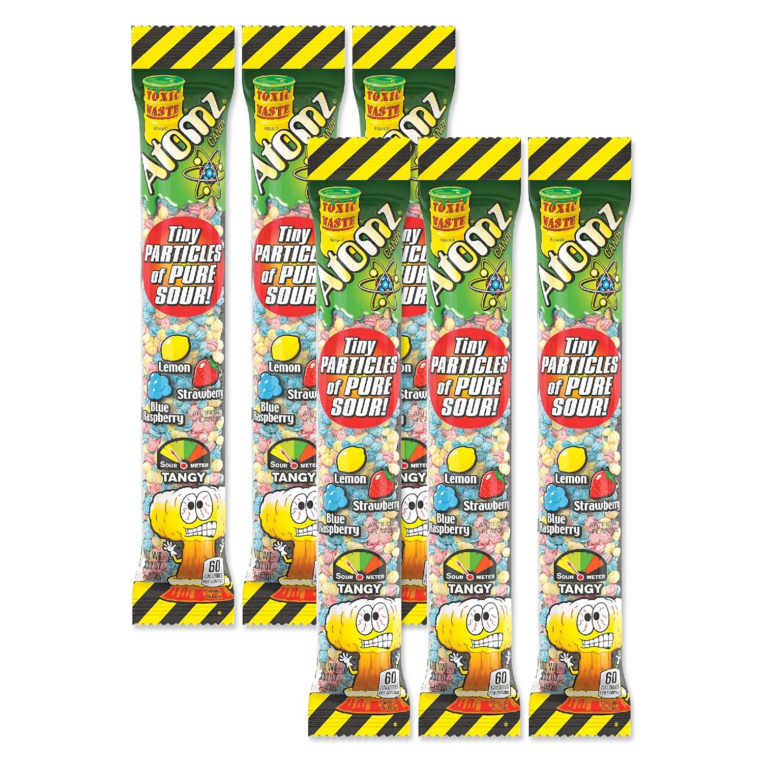 TOXIC WASTE - Atomz - Sour, Tangy, Chewy Candy - 3 Assorted Flavors: Lemon, Strawberry, & Blue Raspberry - 2.12 oz. Tubes - 12-Pack