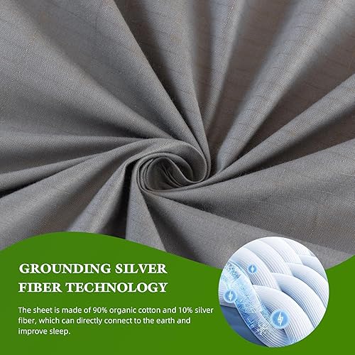 Miniatura 2 de Grounding Sheets - Sábana bajera ajustable de tamaño matrimonial, 90 % algodón orgánico + 10 % plata pura, bolsillo profundo, conexión a tierra,