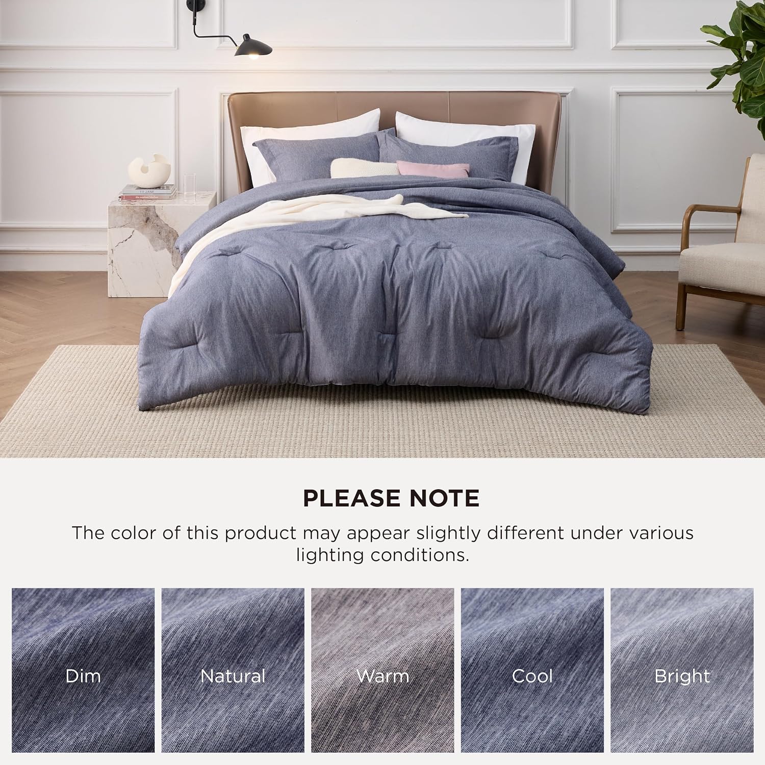 Bedsure King Size Comforter Set - Denim Grey King Comforter Set, Soft Bedding for All Seasons, Cationic Dyed Bedding Set, 3 Pieces, 1 Comforter (104"x90") and 2 Pillow Shams (20"x36"+2") thumbnail