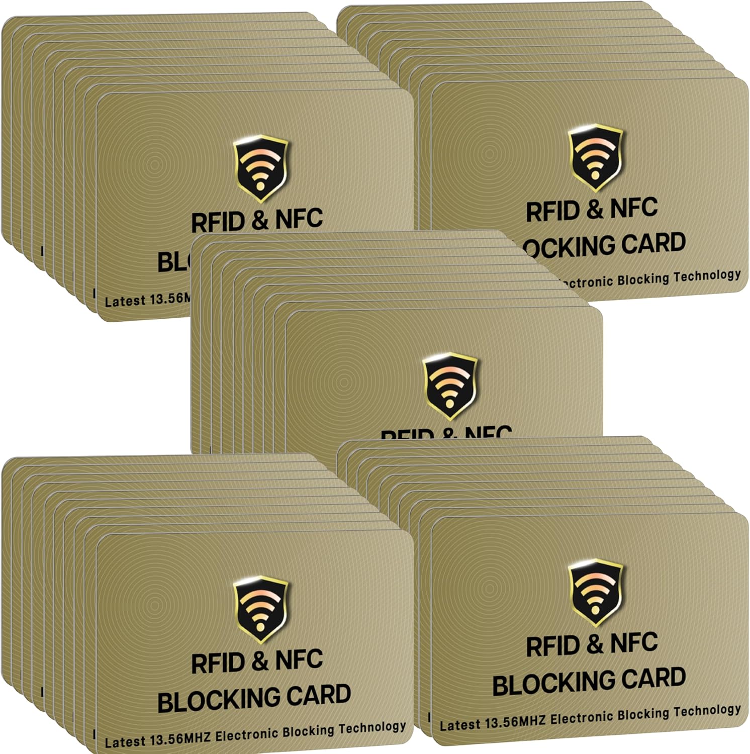 SaiTech IT RFID Blocking Cards, 50 Pack One Card Protects Entire Wallet Purse For Men & Women, NFC Contactless Bank Debit Credit Card Protector ID ATM Guard Card – Golden