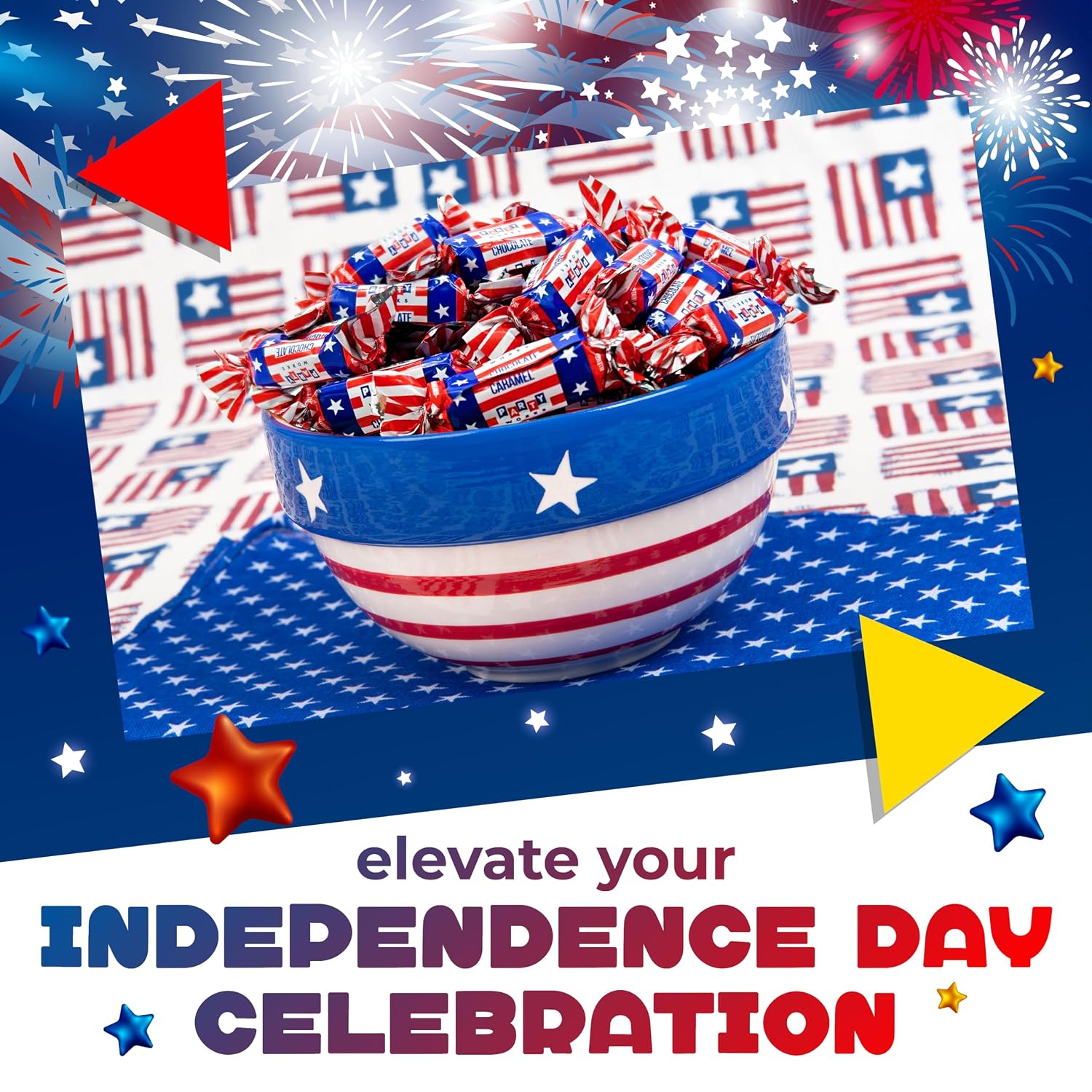 Patriotic Candy Bulk 2 Pounds | Chocolate Flavored Caramels | Red White and Blue Candy for 4th of July Celebrations | Individually Wrapped Soft Taffies (Pack of 2) image 4