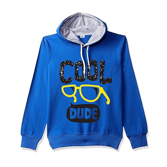 Kidbee Unisex Chest Printed Hooded Sweatshirt (6-7 Years, RoyalBlue)