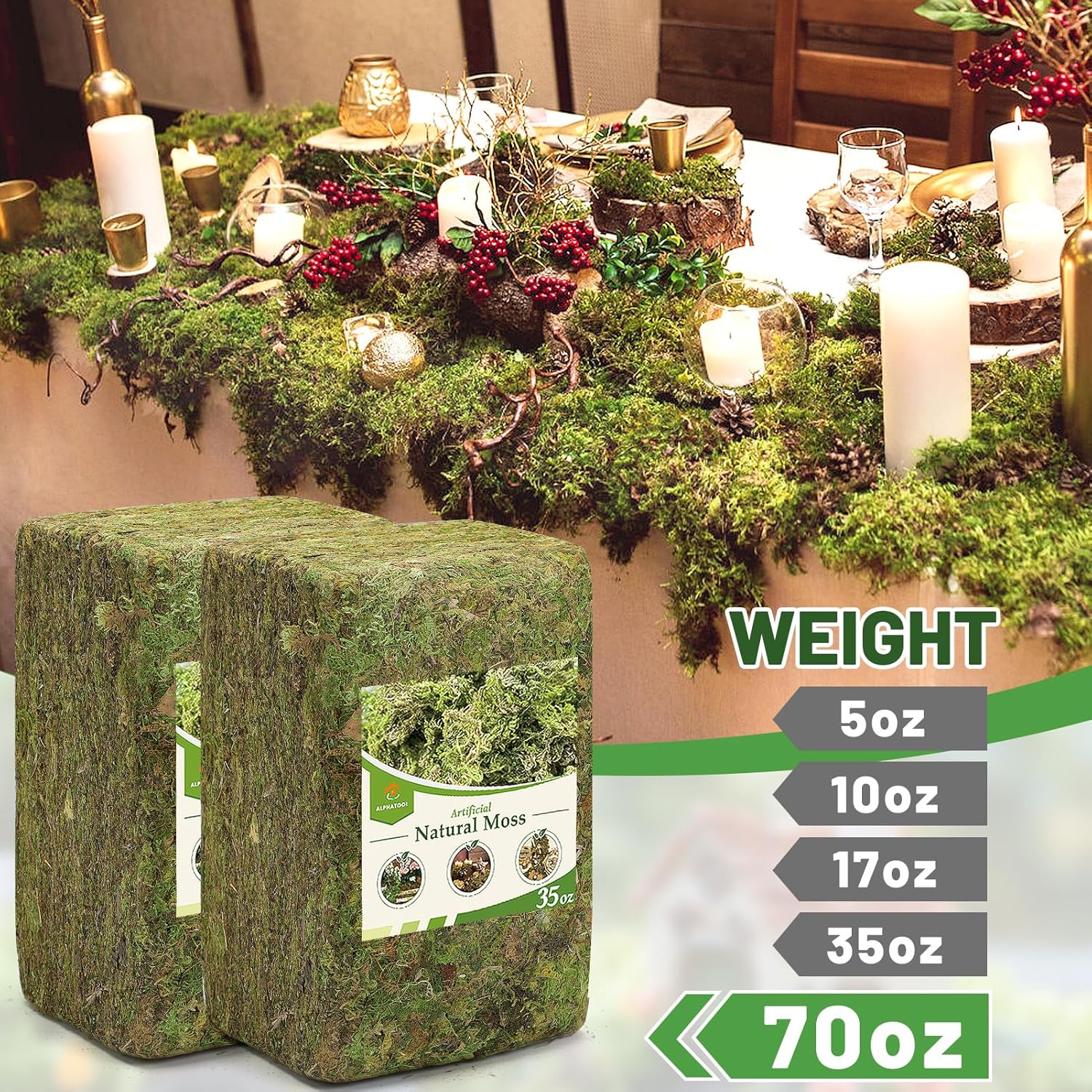 70oz Jumbo Pack Natural Green Moss for Crafts - Bulk Moss for Plants Indoor, Artificial Fairy Gardens, Mosswall, Filling Fake Plants, Floral Design, Home Decoration, Professional DIY Use