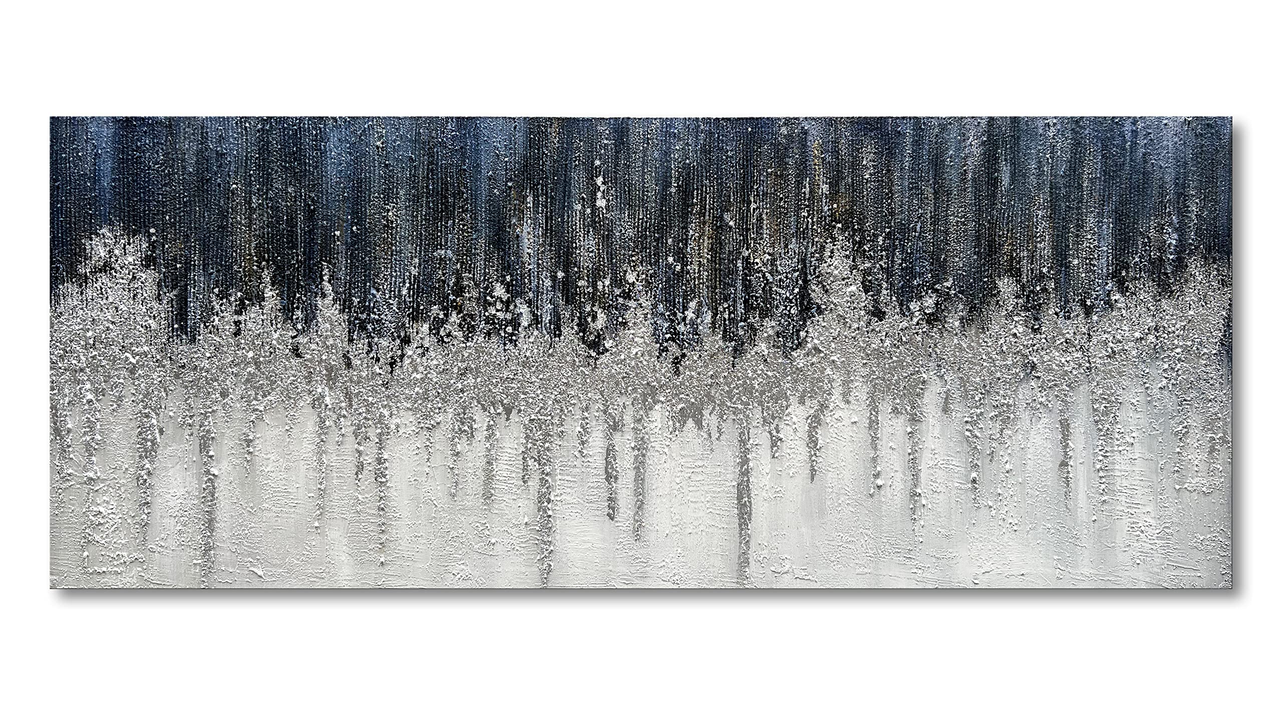 Limiyer Art Large Hand-Painted Abstract Painting?Blue?White and Silver Wall Art Textured Oil on Canvas Modern Abstract Wall Art Home Art Deco Wall 24x60 Inch
