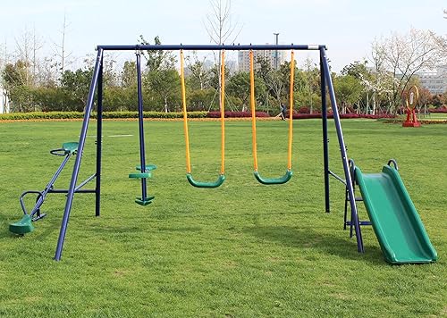 Miniatura 2 de Juego de columpio de metal con tobogán