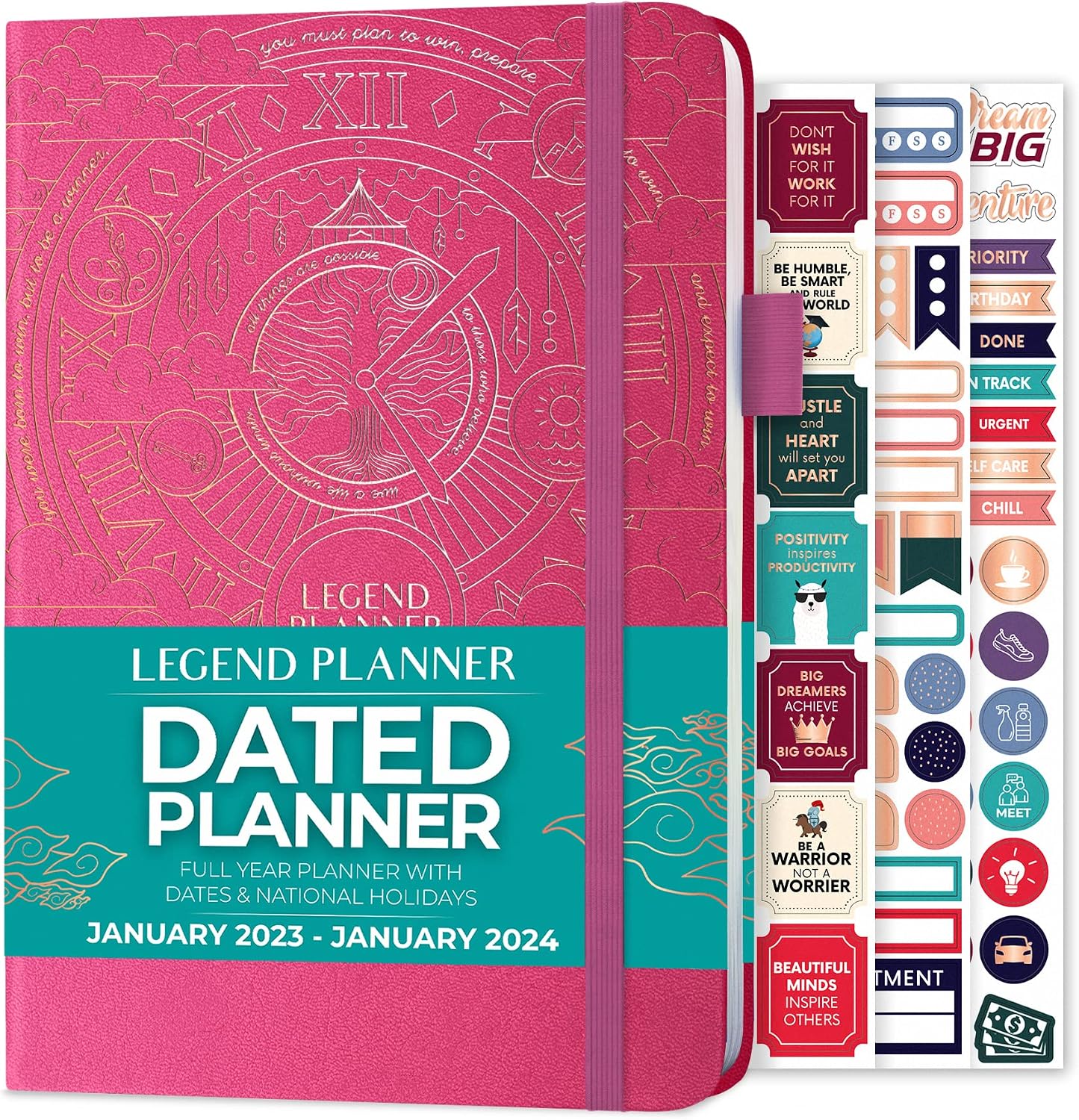 Legend Planner Jan 2023 – Jan 2024 Dated Weekly & Monthly Planner to Hit Your Goals, Increase Productivity & Live Happier. Organizer Notebook & Productivity Journal. A5 Hardcover - Hot Pink