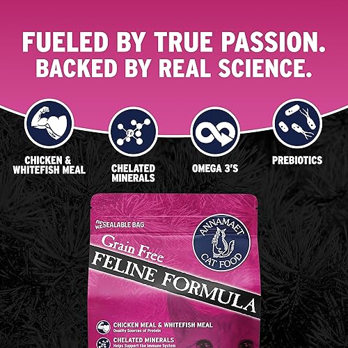 Miniatura 3 de Annamaet Alimento seco para gatos con fórmula felina sin granos, (pollo y pescado), bolsa de 4 libras