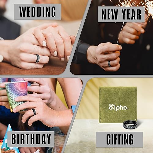Miniatura 8 de Truly Alpha Anillos para hombre Alianza de boda de dragón celta Alianzas de boda de titanio para hombre de 0.315 in Bordes biselados Anillos de