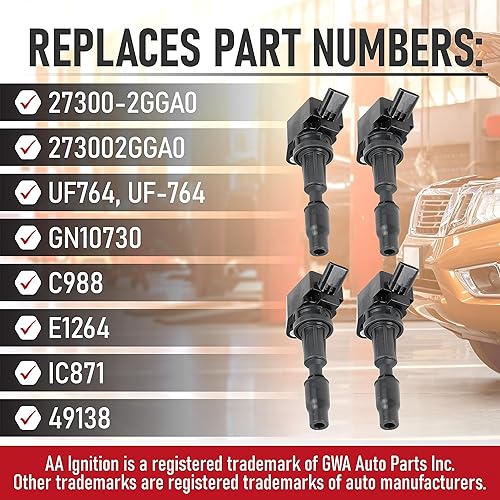 Miniatura 3 de Paquete de 4 bobinas de encendido, compatible con Hyundai, Kia, Genesis 2.0L, 2.4L, V8 5.0L - Santa Fe, Sonata, Tucson, Veloster, Optima, Sorento,