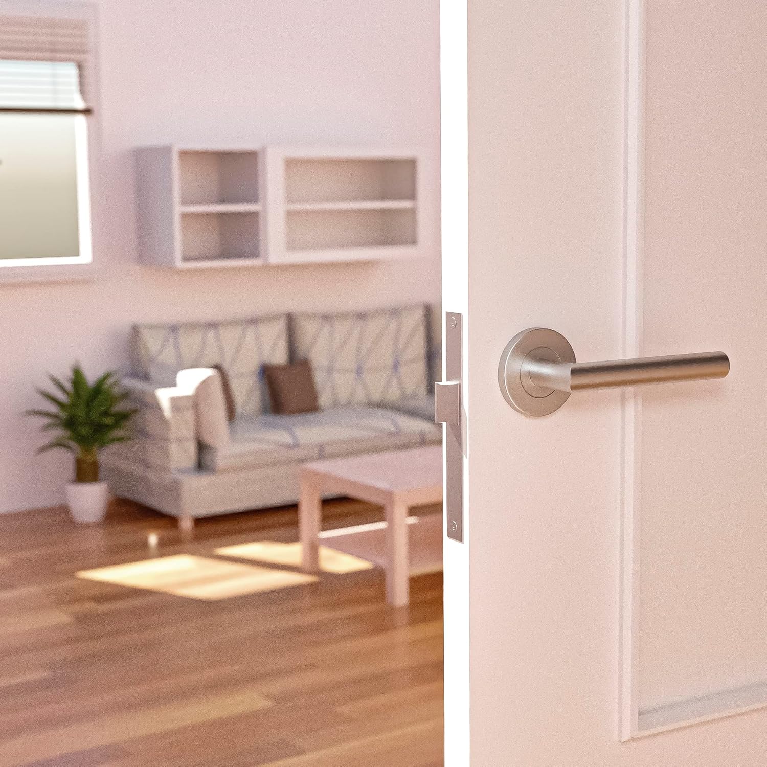 AMIG - Set of Handles with Rosette for Doors | 136 x Ø19 mm | Square 8 mm | Elegant and Simple Design Handle | Matte Silver Stainless Steel