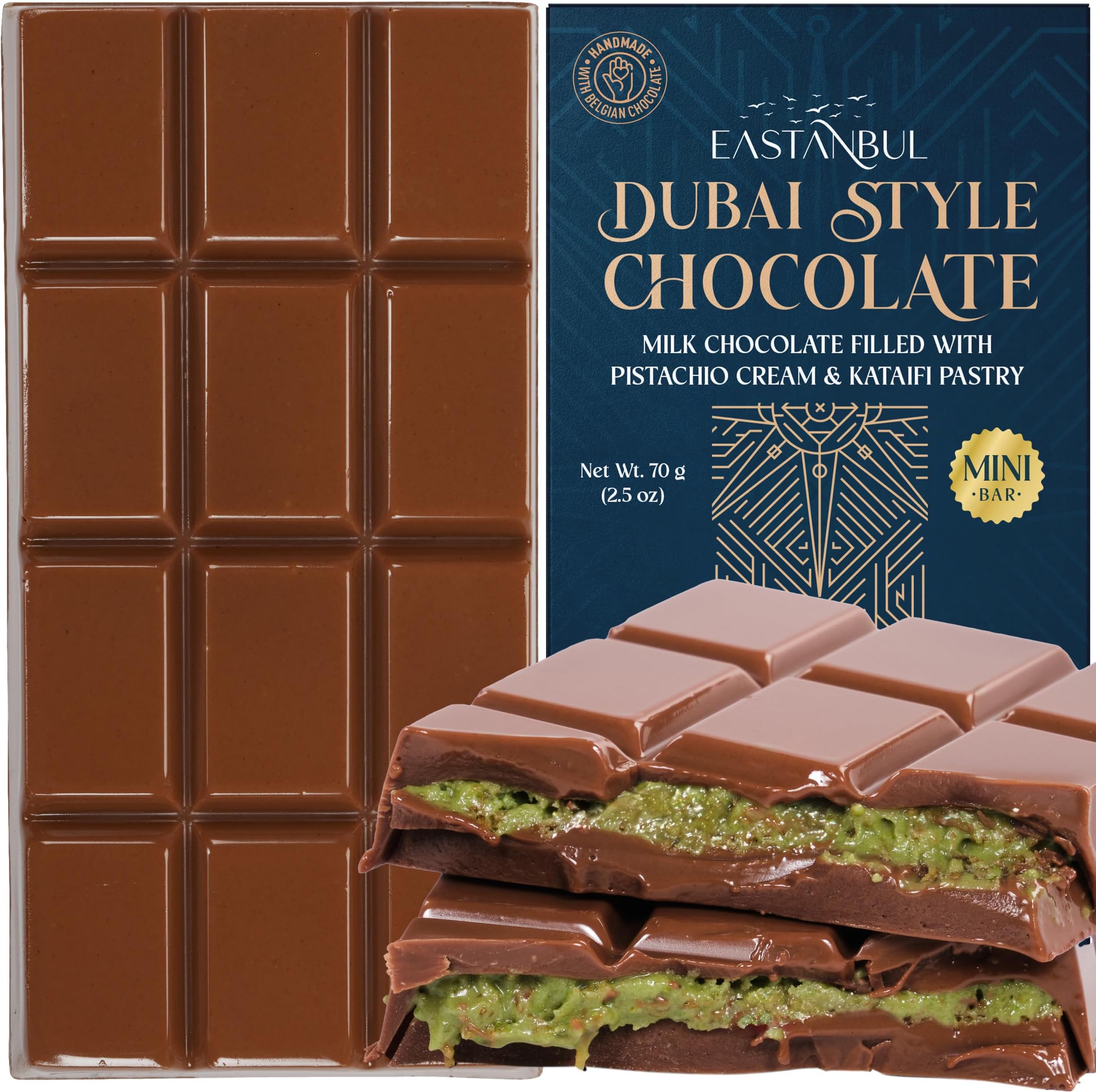 Eastanbul Dubai Chocolate Bar Pistachio, Knafeh, Mini Treat, Gift Box, 70g