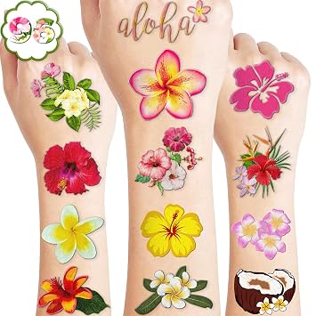 96 PCS Tropical Flower Hawaiian Pre-Cut Temporary Themed Birthday Favors Supplies Decor Cute Luau Gifts For Kid Game Boys Girls Classroom School