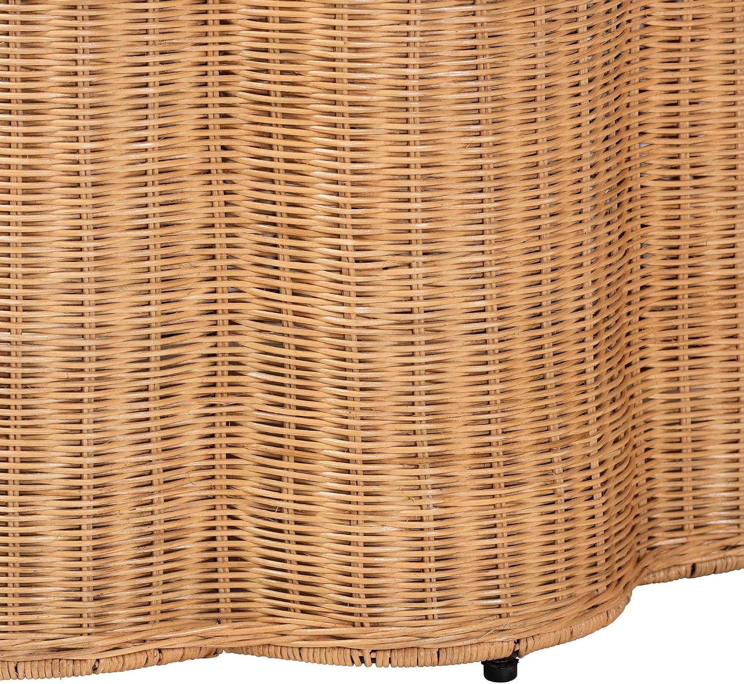Bali & pari Palm Scallop Rattan Console Table – Handwoven Wicker Round Accent Table for Living Room, Sunroom or Foyer Place, Coastal Boho Style in Honey